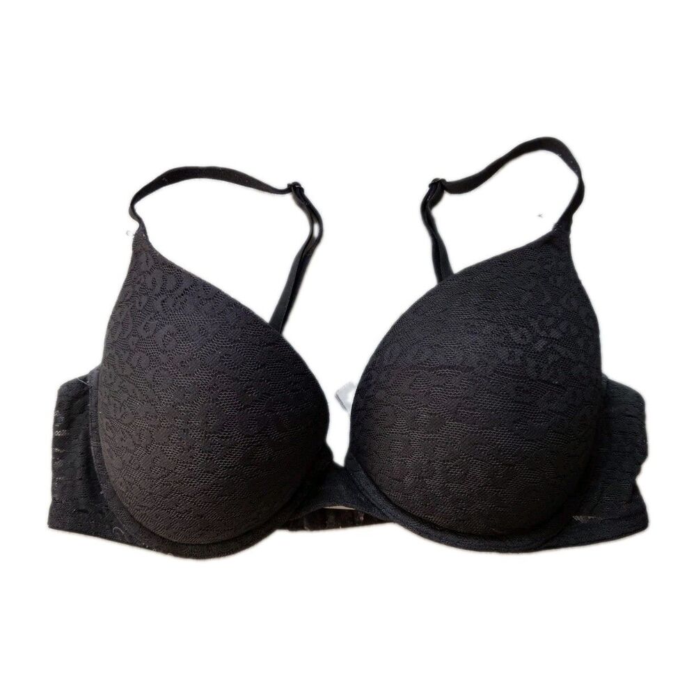 PINK Victoria’s Secret Black Lace Wear Everywhere Push Up Bra Size 34D GUC